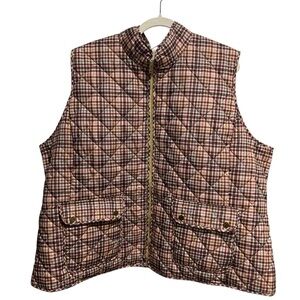 St John’s Bay Plaid Quilted Puffer Vest 3X Zip Maroon Multicolor Winter